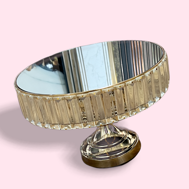 Chandler Golden Cake Stand with Mirrored Surface &amp; Mineral Pearl Accents