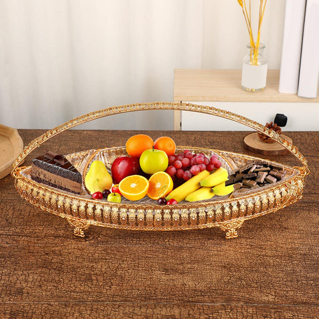 Chandler Golden Fruit Basket with Glass Appetizer Plate & Handle