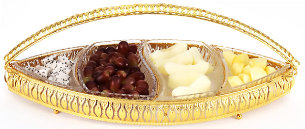 Chandler Golden Fruit Basket with Glass Appetizer Plate & Handle