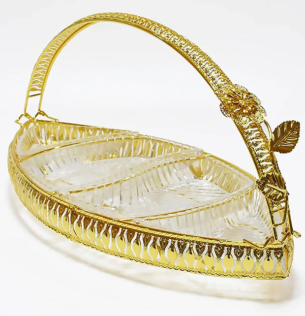 Chandler Golden Fruit Basket with Glass Appetizer Plate & Handle