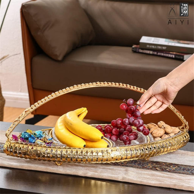 Chandler Golden Fruit Basket with Glass Appetizer Plate & Handle