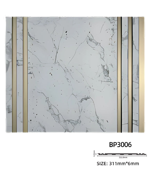 Wide Marble Look PS Decorative Wall Panel with Rose Gold Line - BP3006